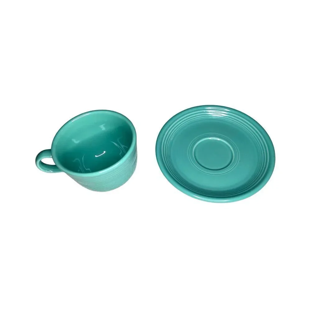 Homer Laughlin Fiesta Turquoise Older Footed Cup & Saucer Set